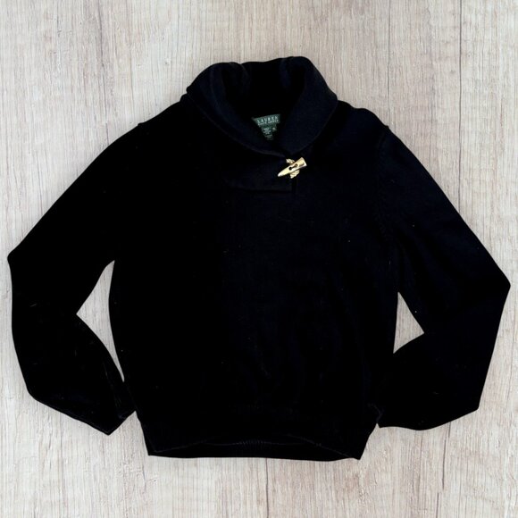 Lauren Ralph Lauren Shawl Collar Sweater Gold Toggle Pullover Black/NavyBlue XL - Picture 1 of 7